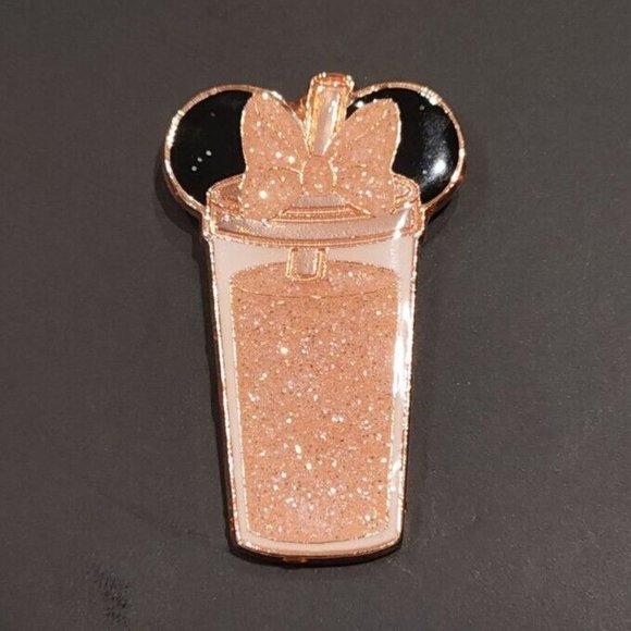 Loungefly Disney Minnie Mouse Glitter Tumbler Pin Sparkling Rose Gold Drink NEW - Picture 4 of 11